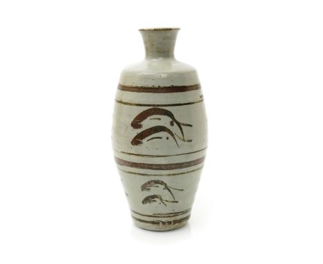 ‡ Bernard Leach (1887-1979) a St Ives Pottery stoneware Leaping Salmon vase, shouldered form, painted with two bands of fish 