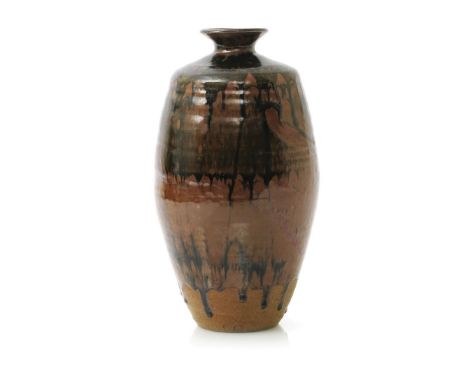 ‡ Geoffrey Whiting (1919-1988) a tall Avoncroft stoneware vase, shouldered, slightly swollen cylindrical form, covered with a