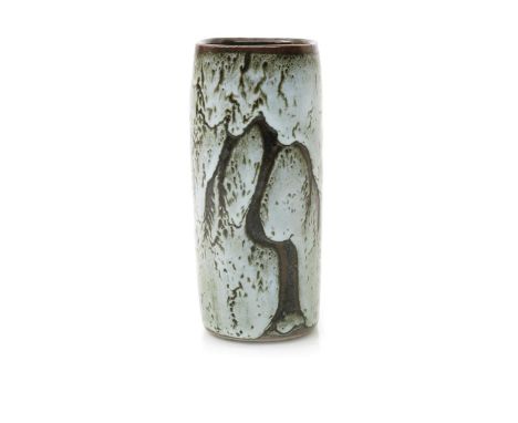 ‡ David Leach OBE (1911-2005) a Lowerdown Pottery stoneware Willow vase, cylindrical form, wax-resist decorated with a willow