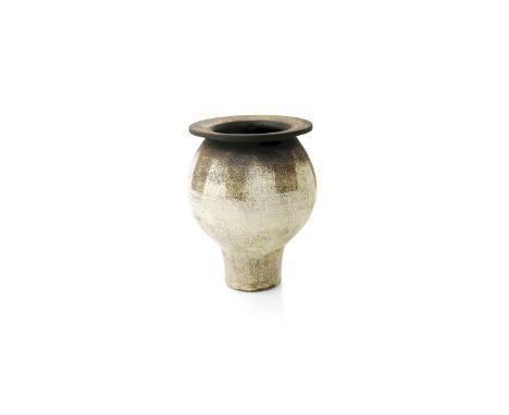 ‡ Hans Coper (1920-1981) a large Poppy Head stoneware vase, swollen form with collar rim, white slip over manganese, the top 