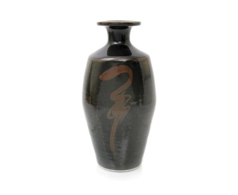 ‡ David Leach OBE (1911-2005) a Lowerdown Pottery porcelain bottle vase, shouldered form, covered with a rich tenmoku glaze w