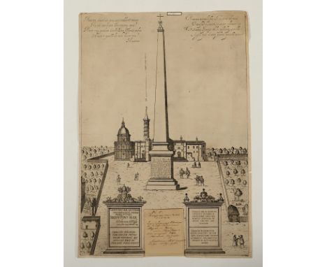 Rom - Piazza Santa Maria Maggiore, Obelisk Papst Sixtus V., Kupferstich, 52,5 x 26, N. van Aelst, 1589, mit eingesetzter alte