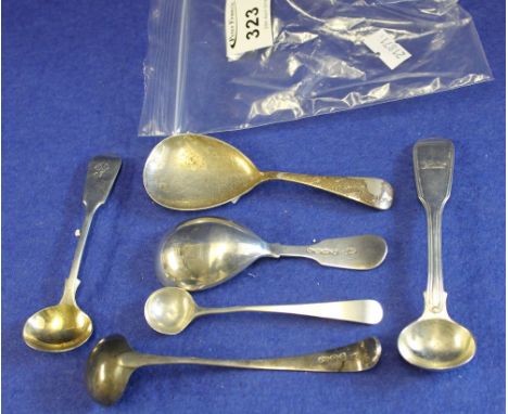 Bag of assorted silver spoons to include: small ladles; two tea caddy spoons etc.