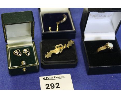 9ct gold and opal ring; 15ct pearl brooch and earrings etc.