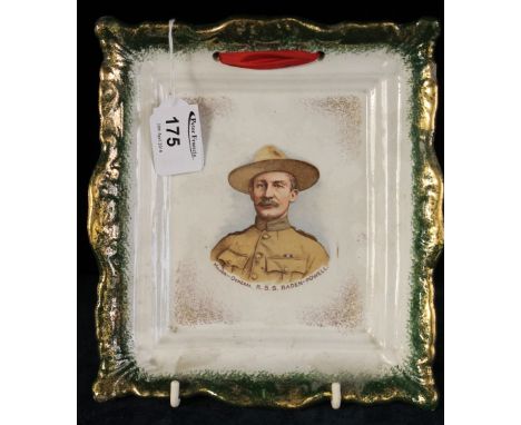 Early 20th Century Staffordshire pottery wall plaque dish, transfer printed with a portrait of Major General R.S.S. Baden-Pow