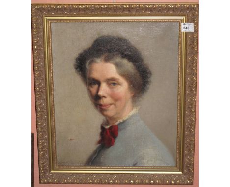 British School, (late 19th Century), portrait of a lady in black bonnet, oils on canvas.  Gilt frame.