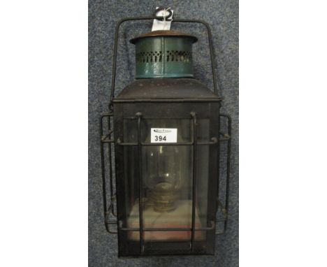 Vintage metal hanging oil lamp.
