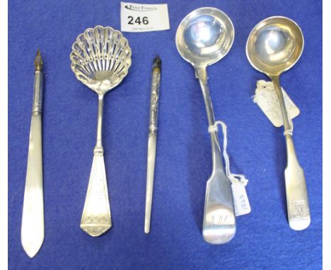 Bag of assorted silver items to include: Glasgow 1828 silver ladle, maker's mark: J.M. Junior, silver ladle, Perth, c. 1800, 