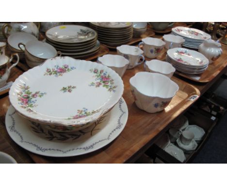 Two trays of Shelley fine bone china, floral teaware, painted marks: 2347, together with a Royal Doulton 'Mindeh' fruit bowl,