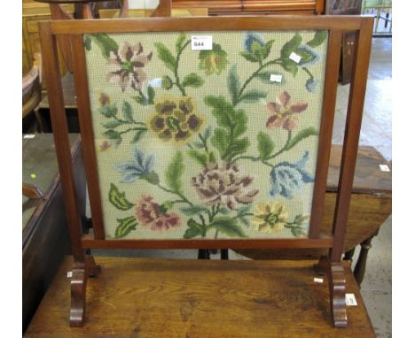 Stained mahogany tapestry fire screen.