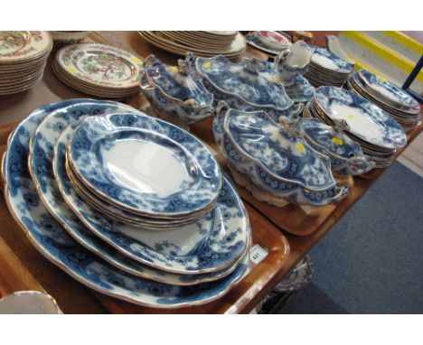 Four trays of Richmond Burslem blue and white transfer printed foliate dinnerware items to include: oval meat dishes; various