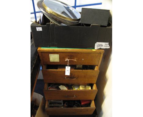 Mid 20th Century oak tool chest containing an assortment of clock makers and related tools and accessories, various, together