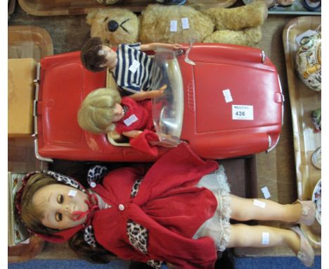 Cindy pedigree vintage car with figures, together with a vintage teddy bear together with 'Chatty Cathy' talking doll.