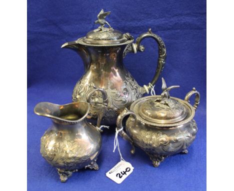 EPBM three piece tea set comprising: teapot; two handled sucrier and cover and cream jug, marked: John Turton to base. (3)