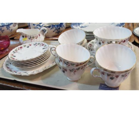 Tray of Royal Doulton English fine bone china, 'Canterbury' teaware items comprising: tea cups and saucers; milk jug; sucrier