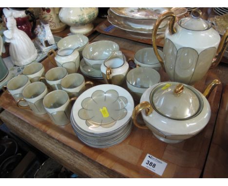 Tray of mid 20th Century brown and gilt coffee set to include: coffee cans; saucers; milk jug; sucrier; coffee pot etc.