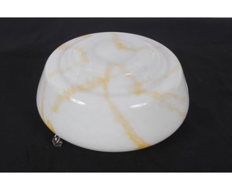 An Art Deco mottled glass hanging lamp shade and a metal and opaque glass pendant light fitting