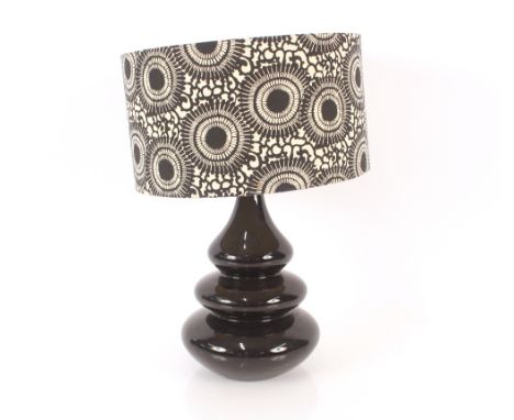 A large Monsoon triple gourd shaped table lamp with black and white printed shade AF