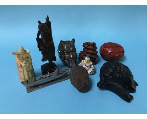 Royal Worcester candle snuffer, novelty inkwell, cinnabar style box etc