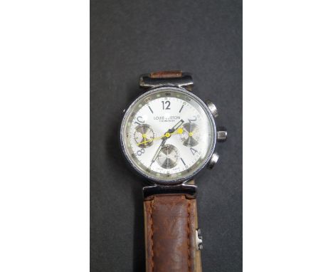 A modern Louis Vuitton Tambour steel ladies chronometer wristwatch, having three subsidiary dials, case 30mm, on Louis Vuitto