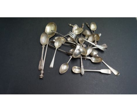 A quantity of silver cutlery to include a Victorian seal top annointing spoon, 360g.