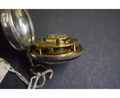 A silver pair cased verge pocket watch, by Sam Wade, London, No 26588, having unsigned 4.4cm white enamel dial decorated Roma