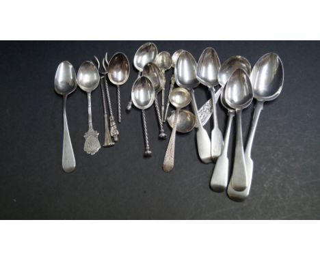 A silver novelty 'Jack & Jill' caddy spoon, by W H Collins & Co, Glasgow 1930; together with various other items of silver cu