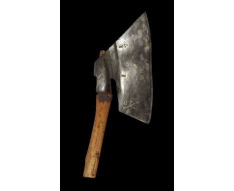 "17th century AD. A Stuart period substantial hand-forged iron dressing axe with D-section socket and broad offset blade; pun