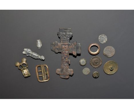 "15th-20th century AD. A mixed group comprising: a small buckle with lobes to the loop; a rectangular double-tongue buckle st