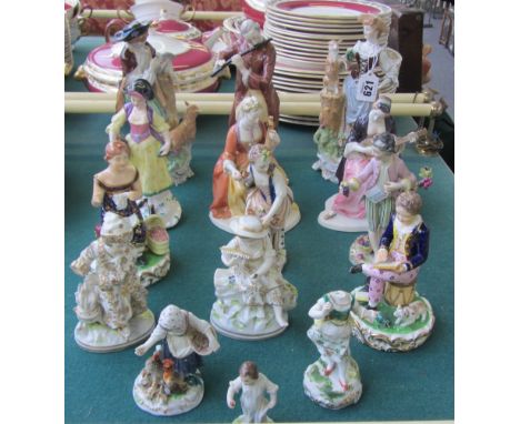 A group of fifteen German and English porcelain figures, circa.1830 to 20th century, comprising; a pair of Bloor Derby figure