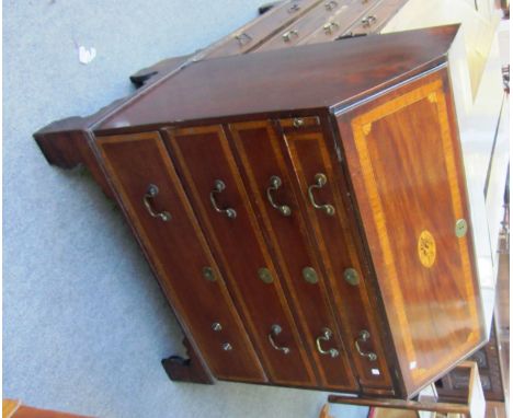 A George III inlaid mahogany bureau with four long graduated drawers, on bracket feet, 92cm wide.