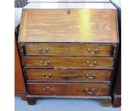 A George III mahogany bureau with four long graduated drawers on bracket feet,  93cm wide. 