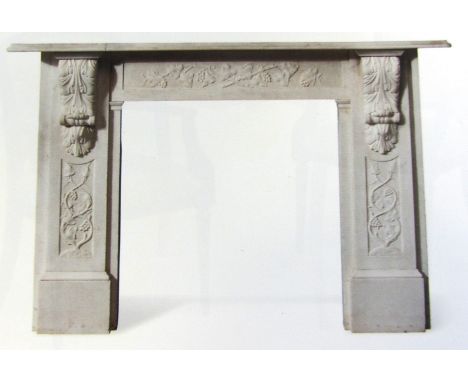 A 19th century white marble fire surround with carved vine and acanthus decoration, 192cm wide x 127cm high. 