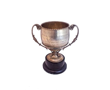 The Richard Burbridge cup, Birmingham 1922 by Adie Bros, Ltd., of ovoid form, with two coiled serpent handles and bobbin moul