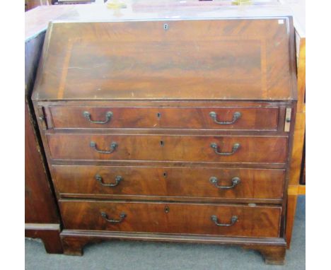 A George III mahogany bureau, the fall over four long graduated drawers, on bracket feet, 103cm wide.