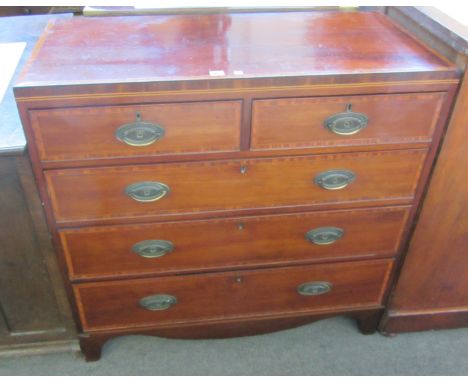 A George III satinwood banded mahogany chest of two short and three long graduated drawers, on bracket feet, 100cm wide.
