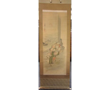 Style of Nagasawa Rosetsu , 19th century, a Japanese hanging scroll, depicting children playing beside a standing screen depi