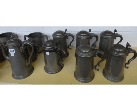 Sporting memorabilia; Exeter College, 19th century, a quantity of pewter tankards and cups, mostly presentation engraved trop