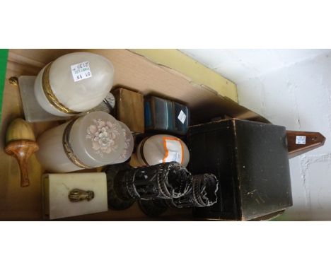 A quantity of metalware collectables, including; a 20th century solitaire board, a gilt metal and blue agate set casket, 10cm