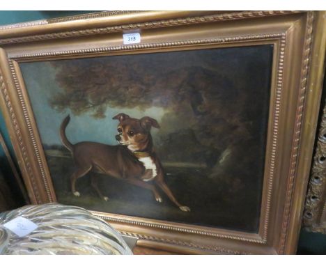 HENRY BERNARD CHALON, SIGNED OIL ON CANVAS PORTRAIT- TERRIER IN LANDSCAPE, APPROXIMATELY 44cm x 59cm 