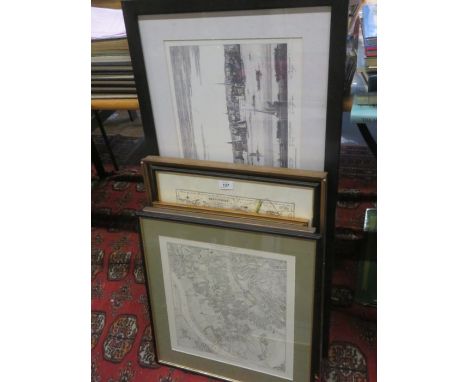 SIX VARIOUS REPRODUCTION MAPS AND ART PRINTS, ETC. 
