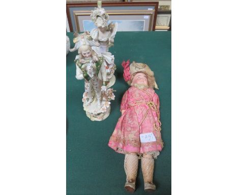 ANTIQUE BISQUE HEADED GERMAN DOLL WITH JOINTED BODY, PAINTED FEATURES AND SLEEPING EYES, SIZE 4/0, AND ALSO PAIR OF GERMAN PO
