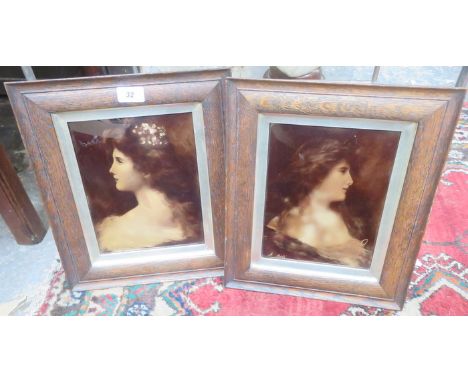 A ASTI, TWO OAK FRAMED REVERSE PAINTINGS ON GLASS OF PORTRAIT STUDIES, APPROXIMATELY 24cm x 19cm 