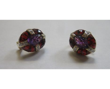 14ct GOLD EARRINGS SET WITH AMETHYST AND BRILLIANTES