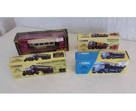3 Corgi Classic lorry models & Solido Banana bus 