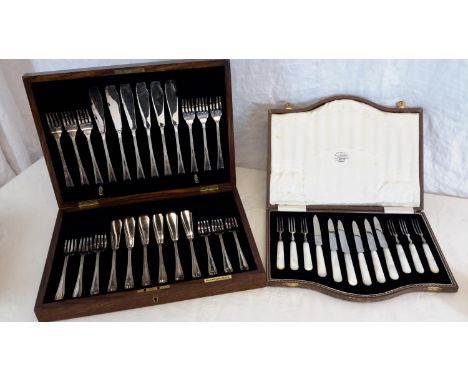Eklington plate canteen of cutlery together with mother of pearl stainless steel fork & knife set