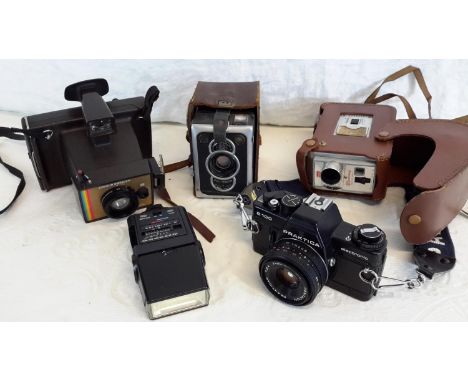 A selection of vintage cameras to include Zeiss Ikon, Polaroid & Praktica etc