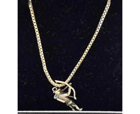 A 9ct gold chain with 9ct gold robin hood pendant