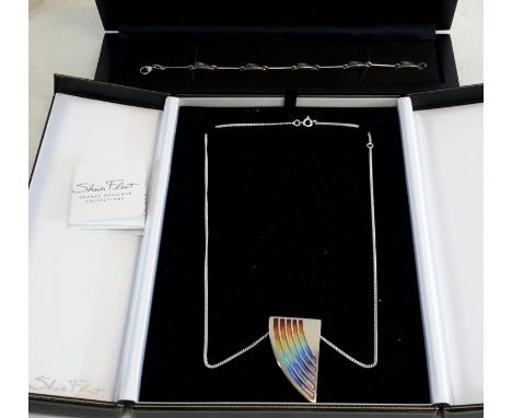 A Sheila Fleet rainbow collection silver & enamel chain with pendant and matching bracelet also in silver & enamel. Both with