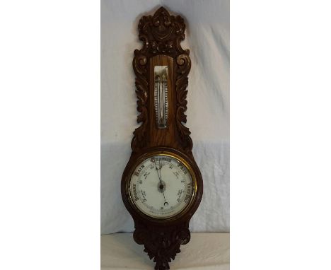 A Victorian carved Aneroid barometer with J. Lizars Glasgow Edinburgh Thermometer 